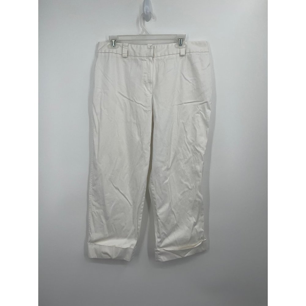 AK Anne Klein White Stretch Cropped Pants Cuff Casual Size 14